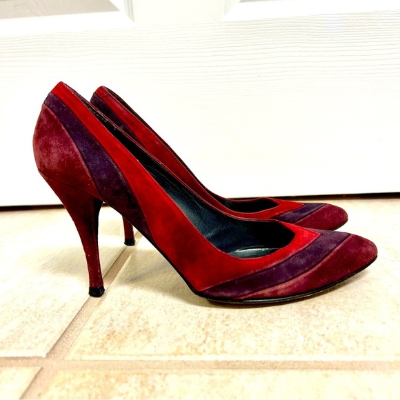 STUART WEITZMAN AUTH Women's Red Leather Suede Pumps Shoes Size 7M pointed toes - Picture 1 of 8